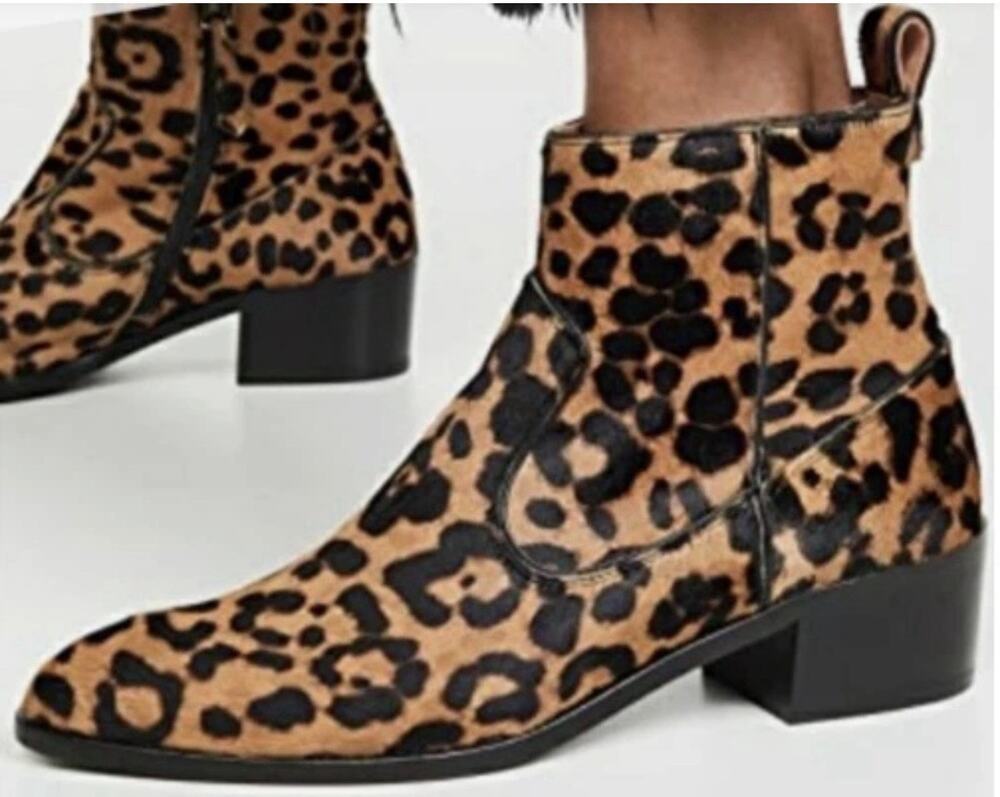 VERONICA BEARD, Leopard Calf Hair Ankle Bootie, Made in Italy . Size 9.5